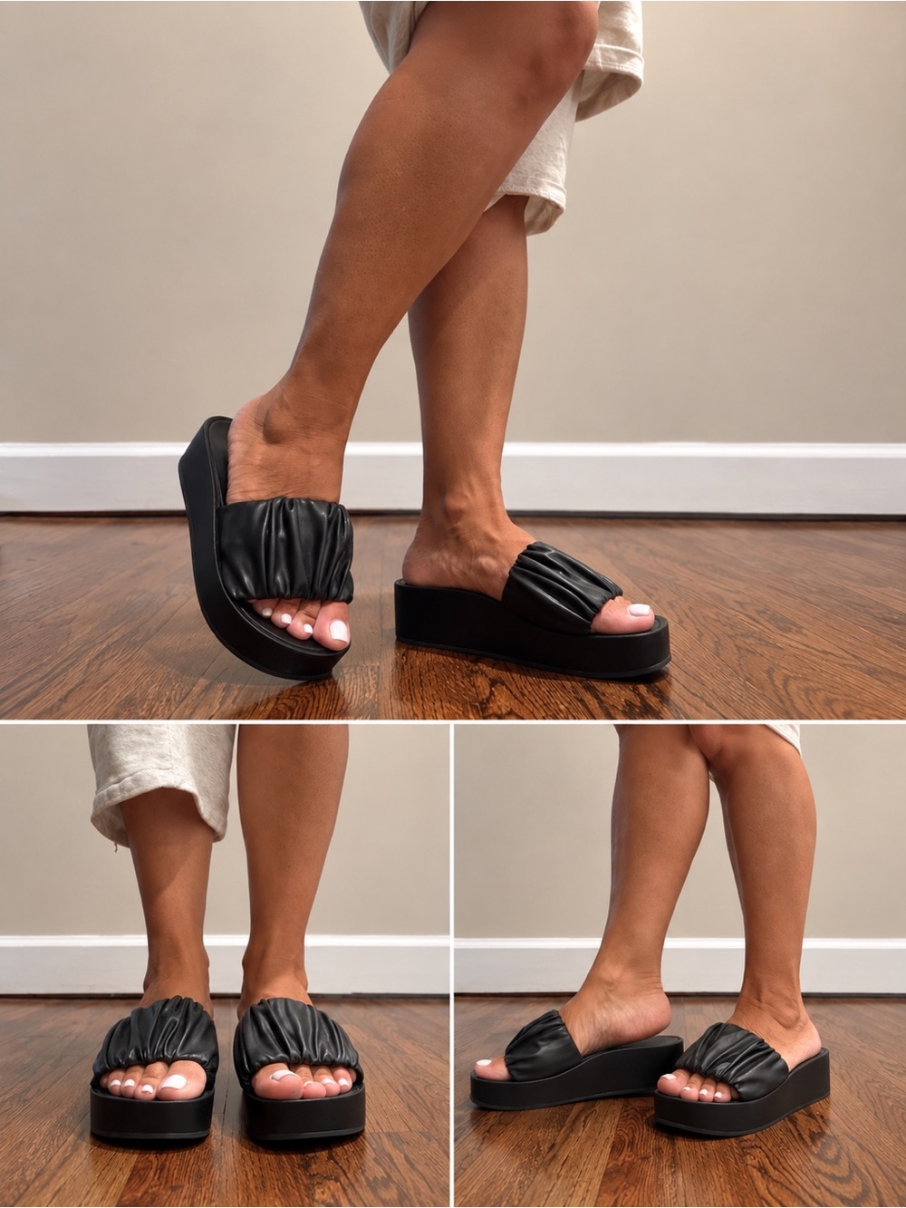 AEROSOLES Black Ruched Platform Slide Mules